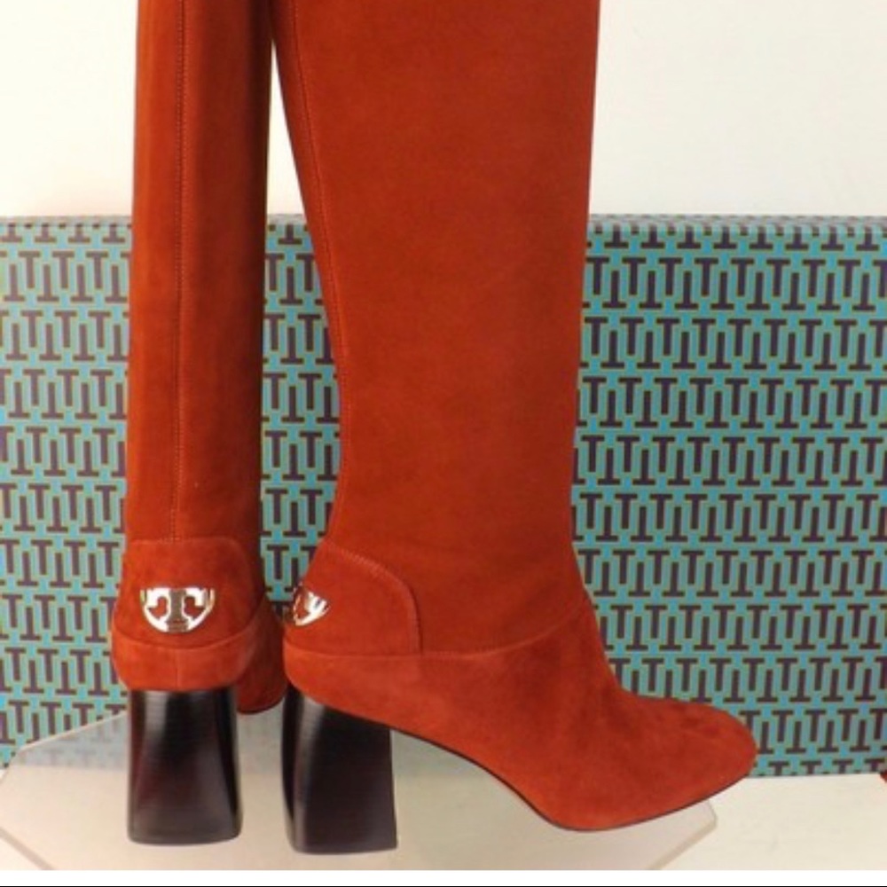 NEW 6.5 Tory Burch Rust Brown Red Knee Boots Suede